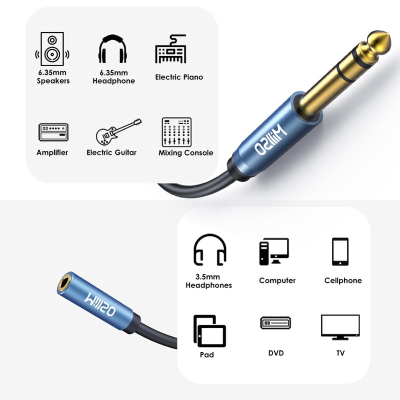 MillSO 1/4 to 3.5mm Headphone Adapter TRS 6.35mm 1/4 Male to 3.5mm 1/8 Female Stereo Jack Audio Adapter for Amplifiers, Guitar, Keyboard Piano, Home Theater, Mixing Console, Headphones - 12inch/30CM - Image 4